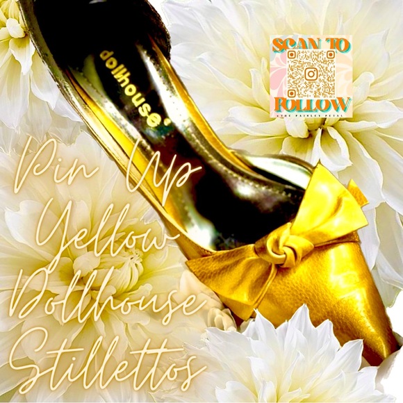 DOLLHOUSE YELLOW POINTED TOE STILETTOS HEELS WITH BOW - Picture 1 of 11